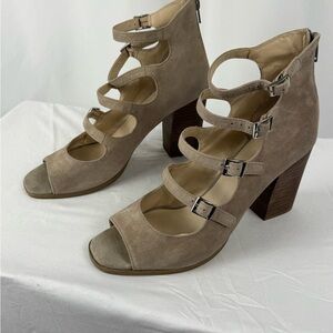 Seychelles Taupe Suede Strappy Block Heels 9.5